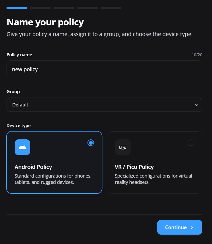 Nomid policies menu with the Create new policy option