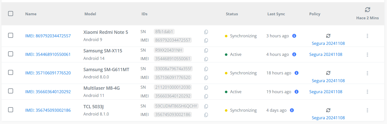 List of enrolled devices