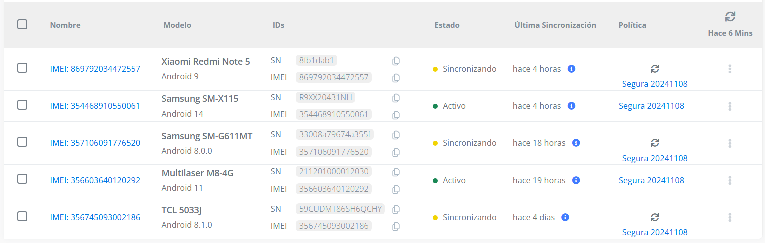 List of enrolled devices