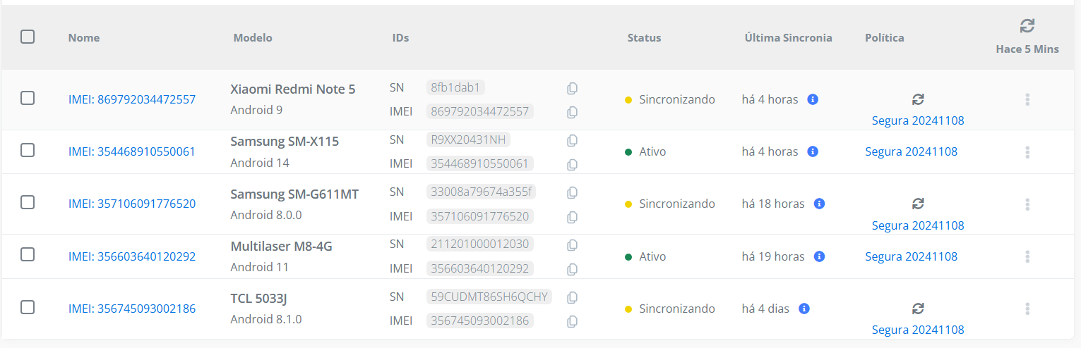 List of enrolled devices