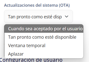 Actualizaciones del sistema (OTA)