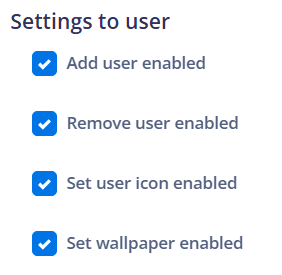 Settings to user