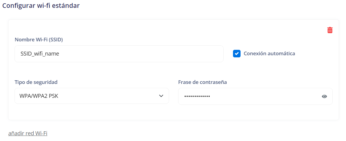 Configuración de Wi-Fi predeterminada