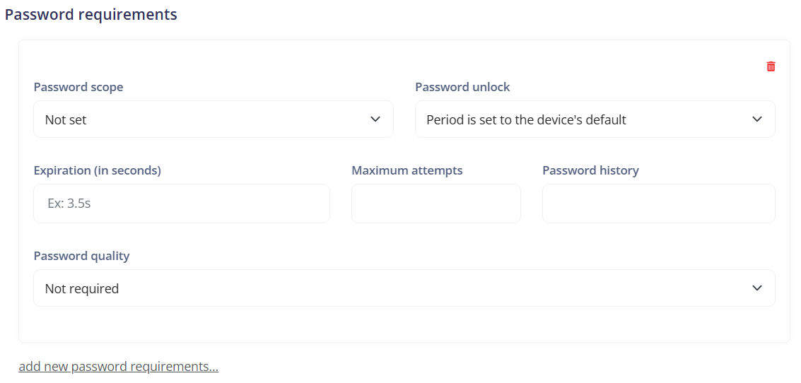 Password requirements