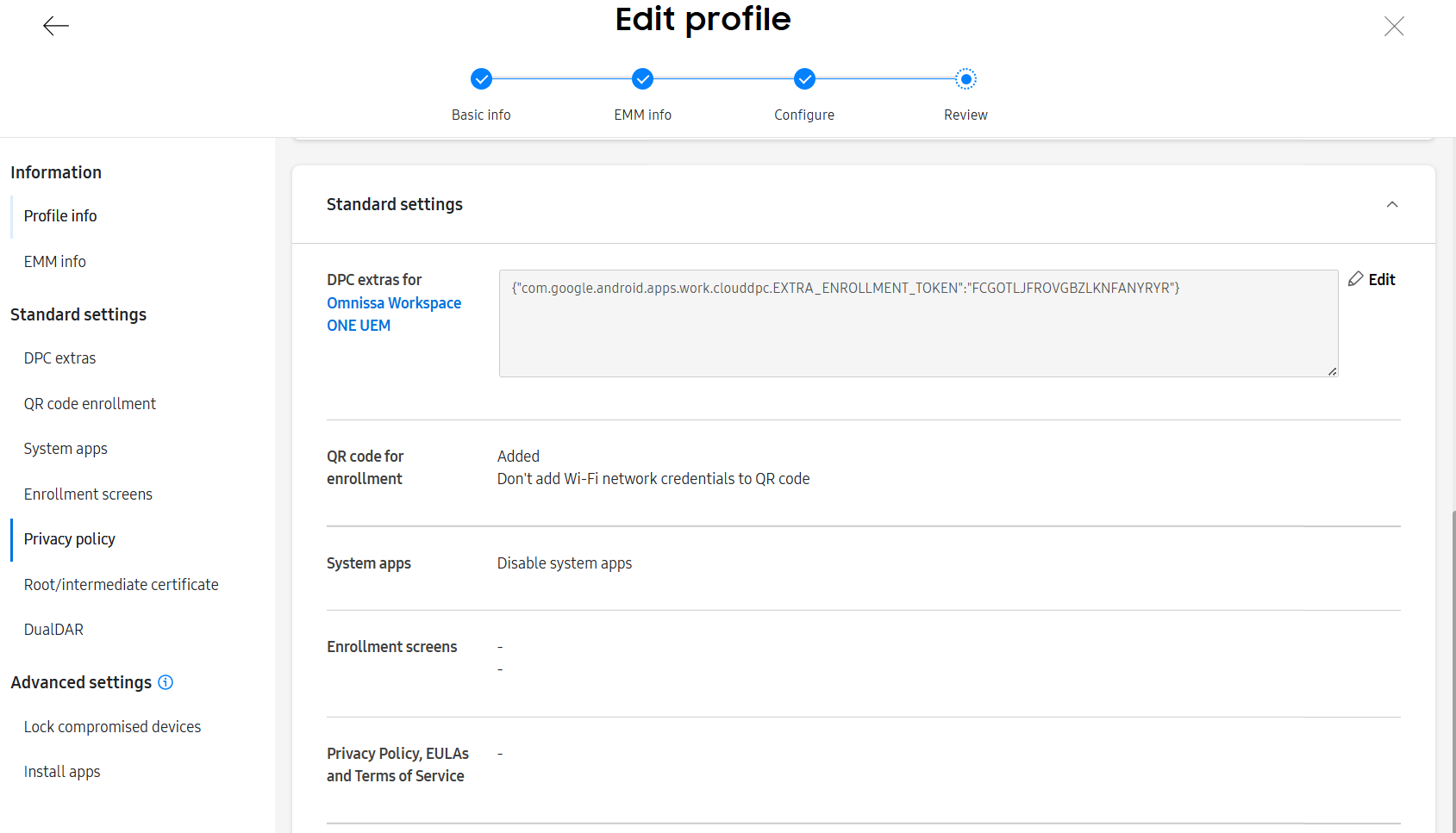 JSON input screen: