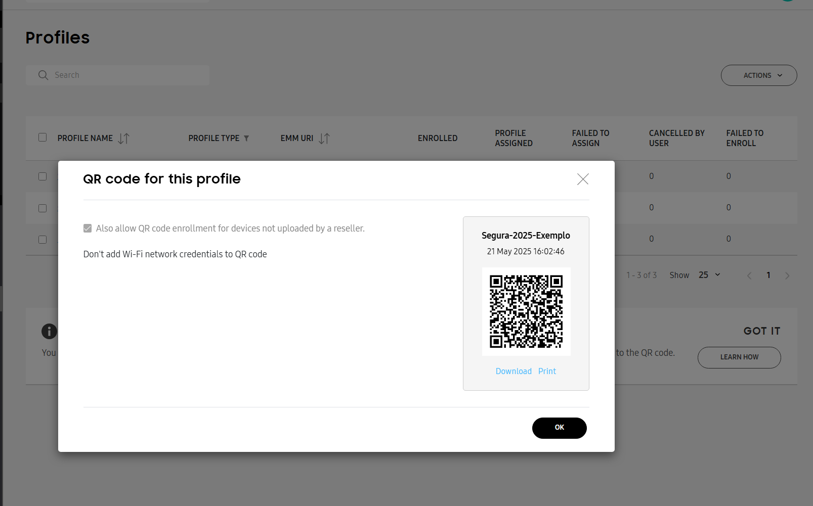 QR Code gerado no portal: