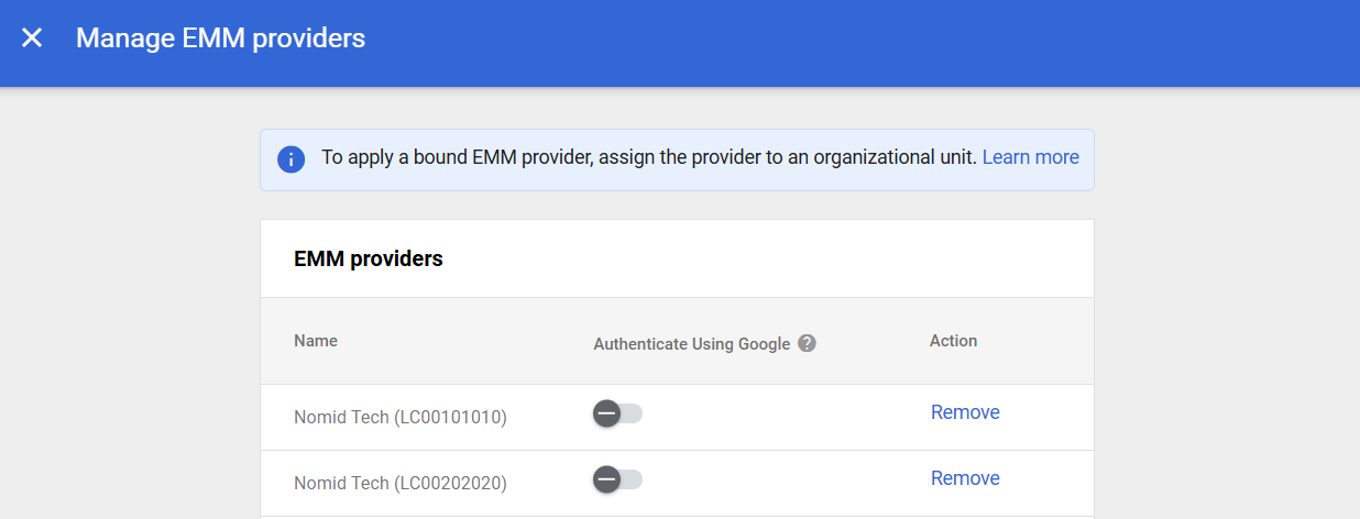 Google Admin Console - Manage EMM providers