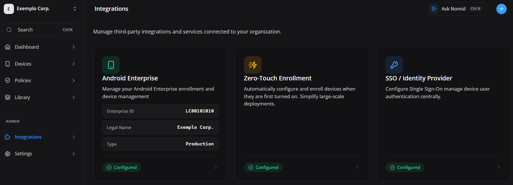 Nomid MDM - Integrations