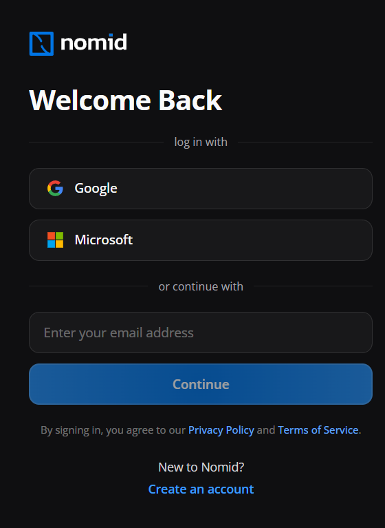 Login screen