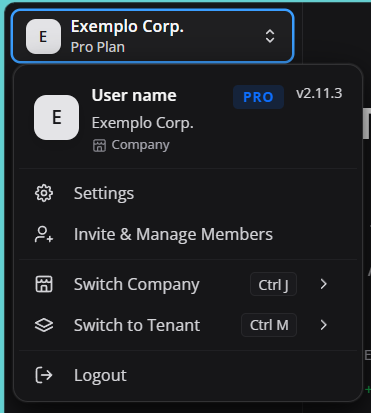 User menu