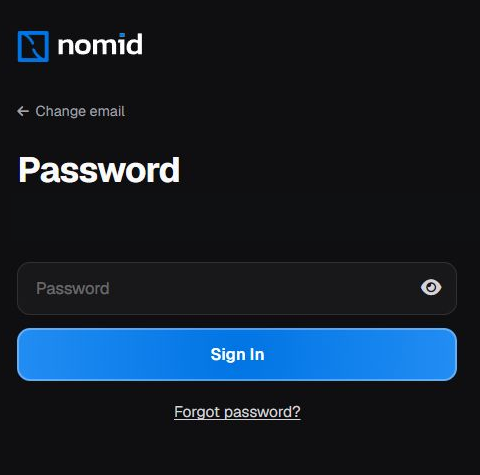 English local password step with Change email, empty Password field, visibility control, Sign In, and Forgot password.