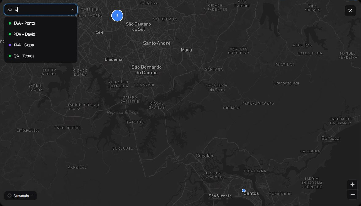 Busca do mapa ampliado em pt-BR com sugestões e indicadores de status