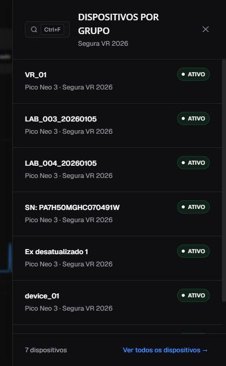 Drawer Dispositivos por grupo em pt-BR aberto para a política selecionada