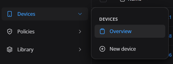 Módulo Devices no menu lateral