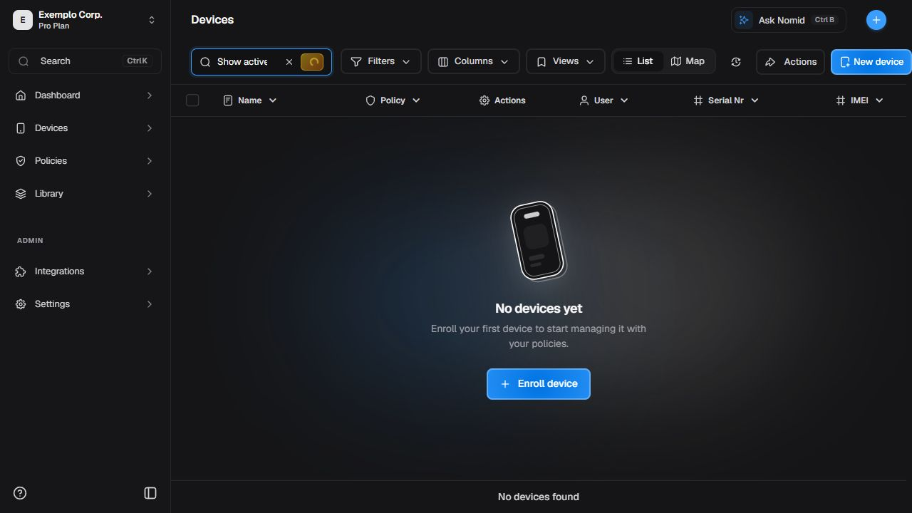 AI-assisted device filter in English with query and result
