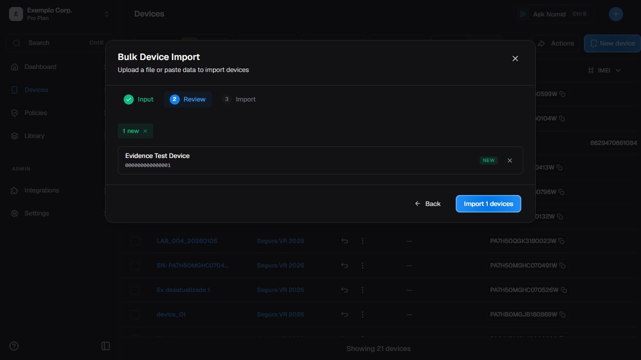 Import review step in English with a prepared record and the Import button not selected