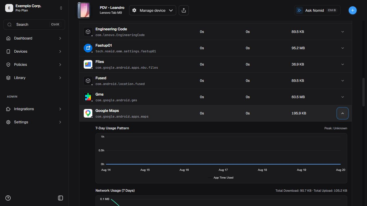 App usage detail in English