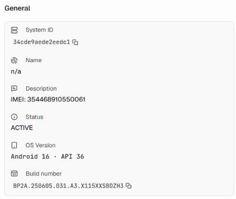 General block with OS Version and Build number