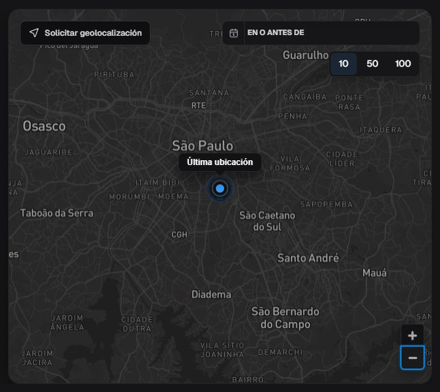 Mapa regional de ubicación del dispositivo en español con marcador y controles
