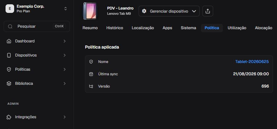 Política reportada pelo dispositivo em pt-BR