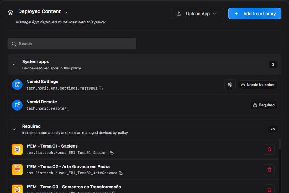 Deployed Content with search, add actions and expanded application groups.
