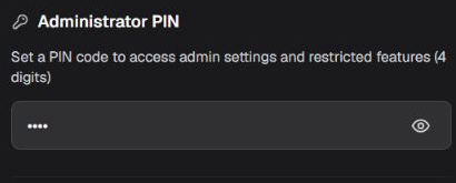 Administrator PIN field, with its value protected.