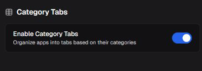 Launcher Category Tabs controls.