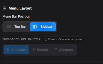 Menu Layout controls in the launcher.