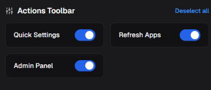 Actions Toolbar controls in the launcher.