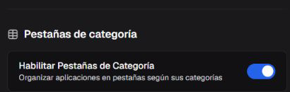 Controles de las Pestañas de categoría del lanzador.