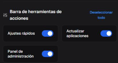 Controles de la Barra de herramientas de acciones en el lanzador.