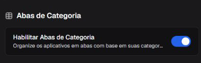 Controles das Abas de Categoria do launcher.