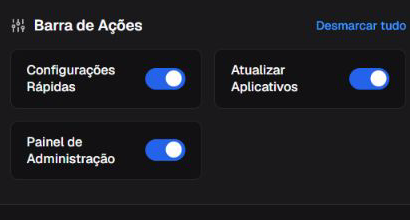 Controles da Barra de Ações no launcher.