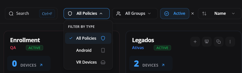 Search and policy filters