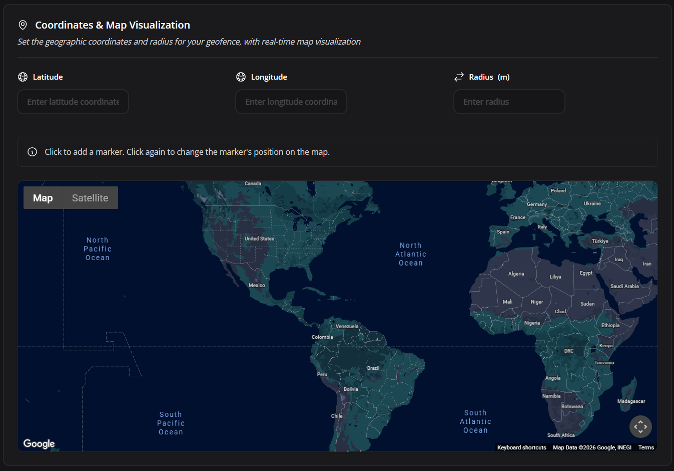 Coordinates of geofence