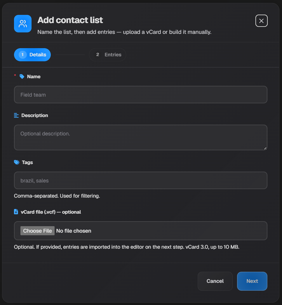 Create contact list