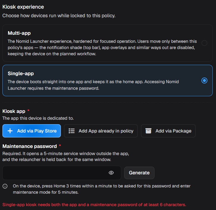 Configuração do Single-app