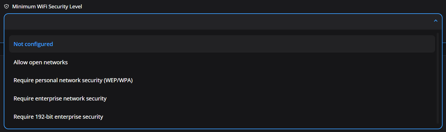 Nível mínimo de segurança do Wi-Fi