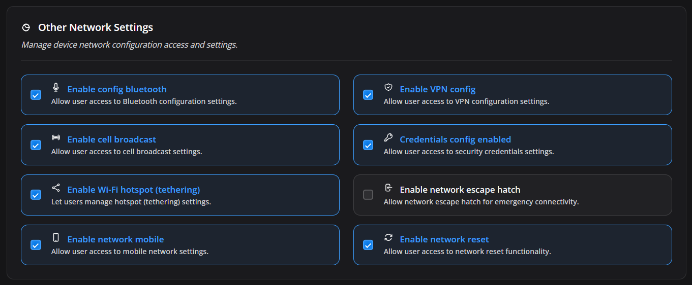 Other network settings
