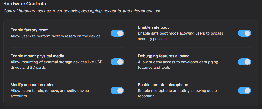 Hardware Controls