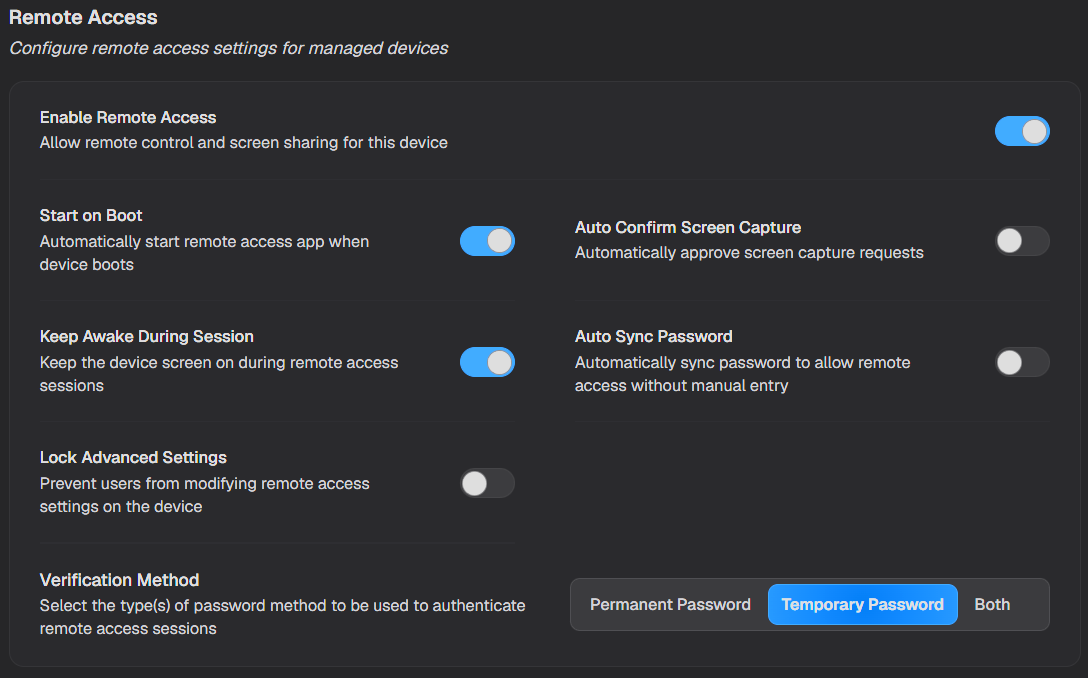Remote Access settings