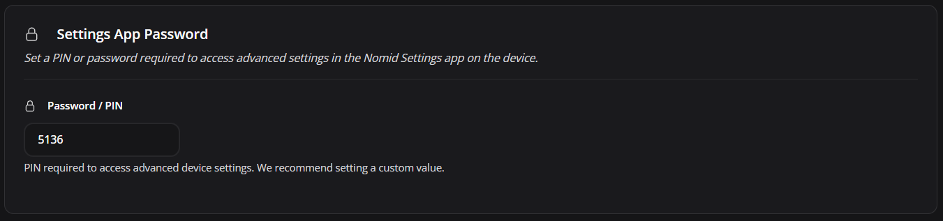 Password in settings