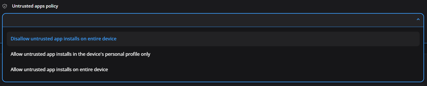 Política para apps não confiáveis
