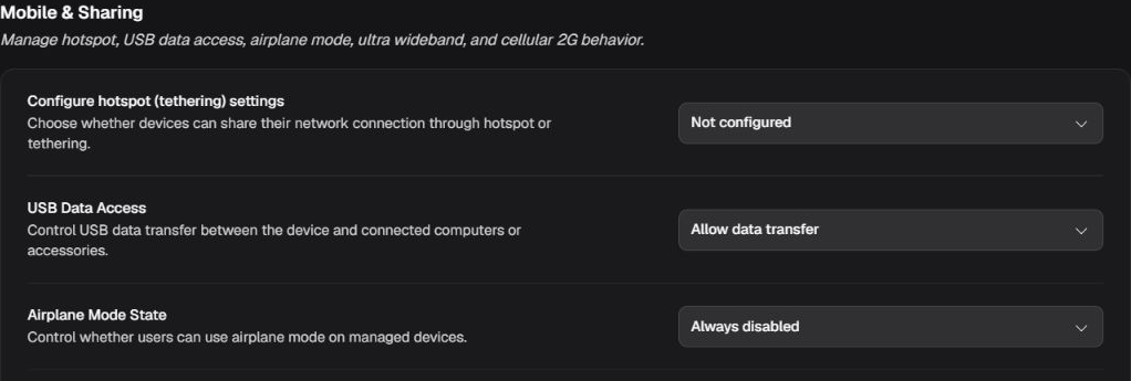 Mobile & Sharing box with hotspot, USB data access, and airplane mode state