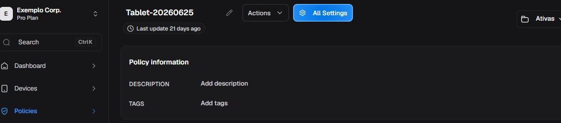 Policy information with description, tags, and current group
