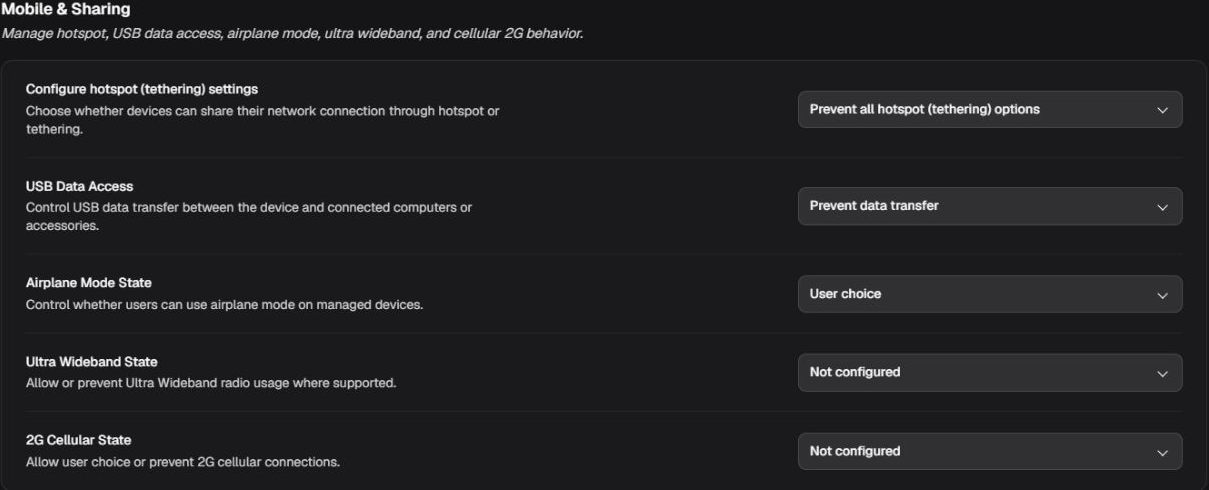 Wi-Fi settings and mobile sharing