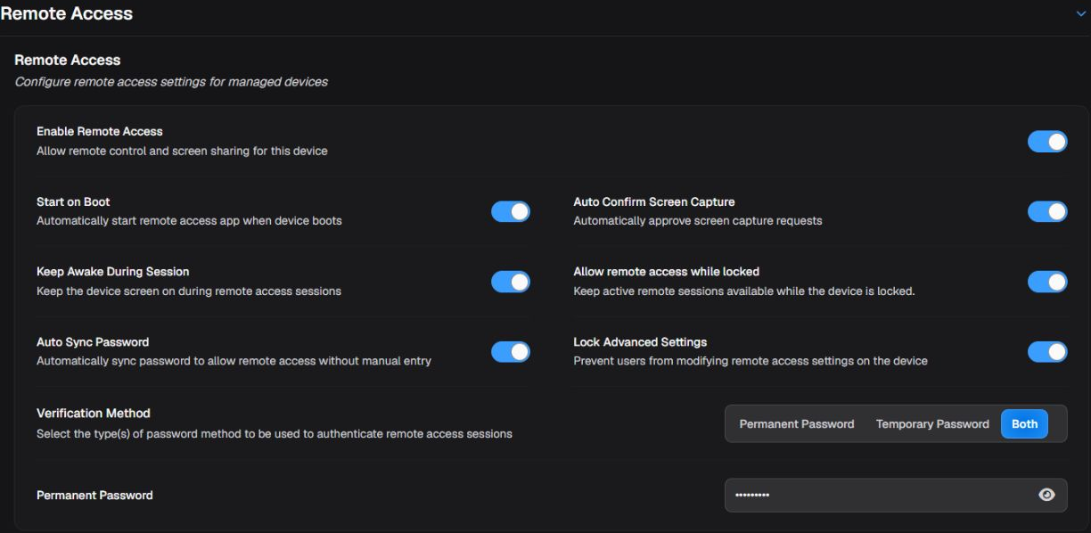 Policy remote-access settings