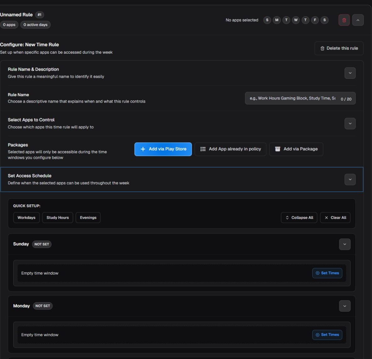Application schedule windows
