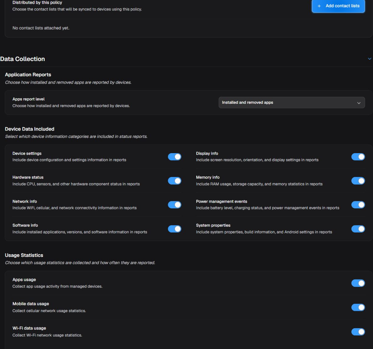 Data collection controls
