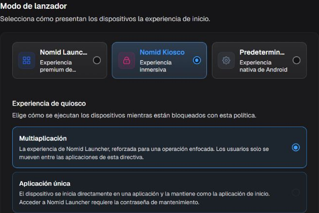 Box Modo de lanzador con tipos de lanzador y experiencias de quiosco